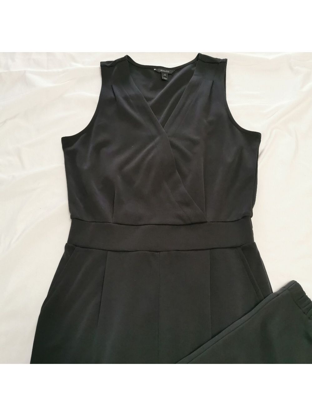 RW&CO Faux Wrap Tapered Leg Jumpsuit Black Small Petite (SP) - Picture 2 of 11